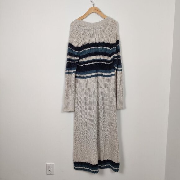 Susina Women's Maxi Knit Dress Long Sleeve Color Block Cream Blue Size XL Cotton - Picture 6 of 10